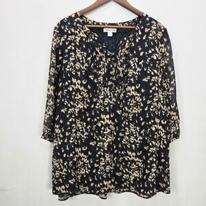 Coldwater Creek Tunic Top Black Beige Balloon 3/4 Sleeve Boho Office‎ *Read
